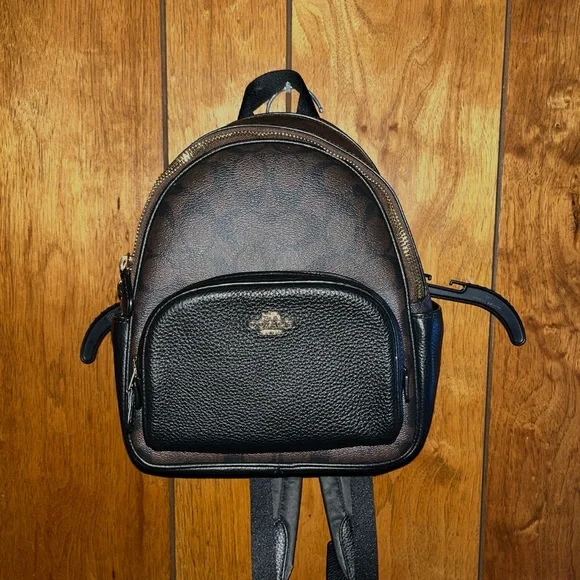Coach Brown and Black Leather Backpack - Picture 1 of 8
